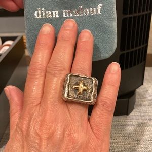 Dian Malouf 14k gold cross and sterling silver ring